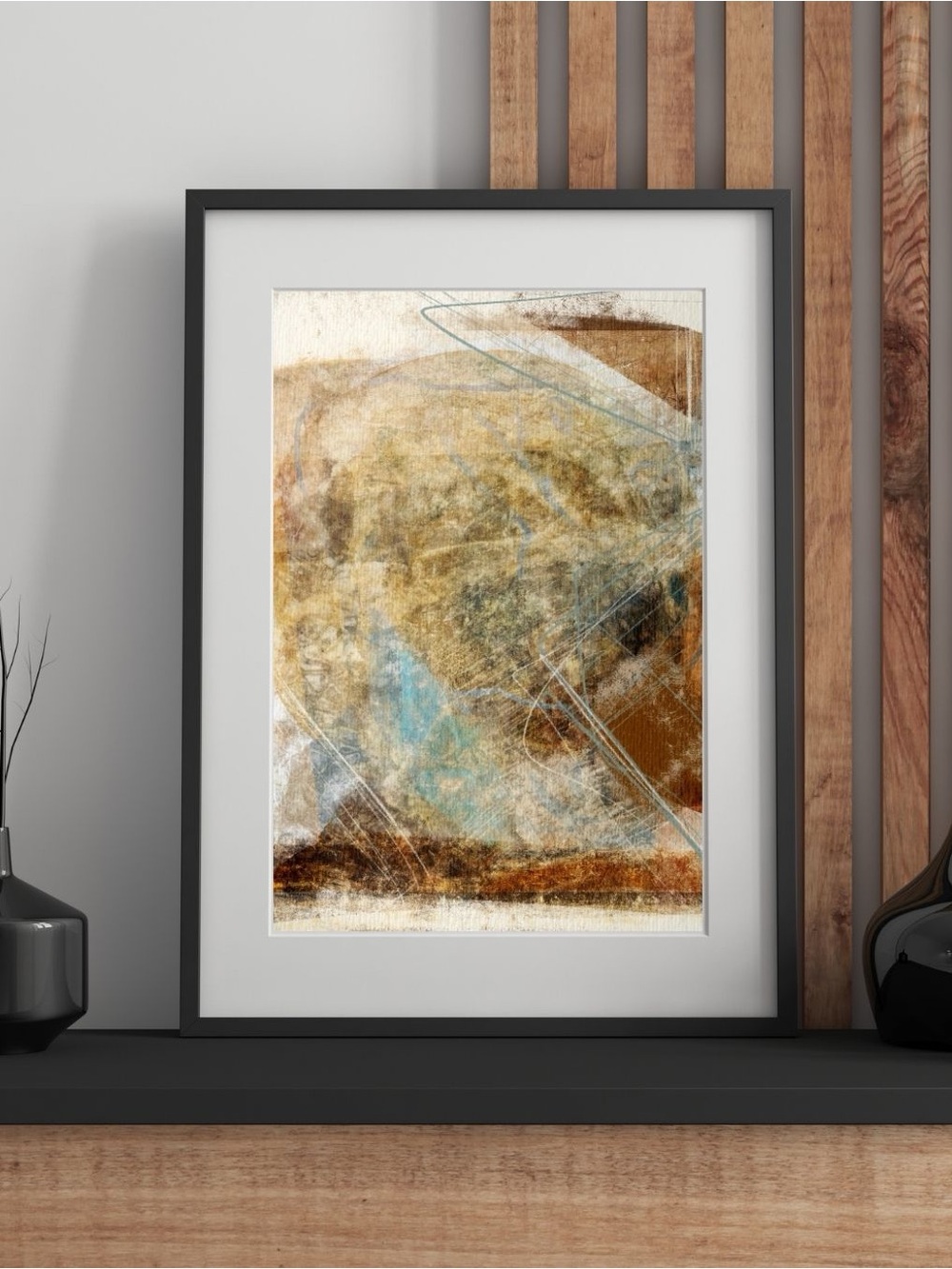 Echo- Modern, Textured Giclee Fine Art Print in Brown and Blue by spektralmuse